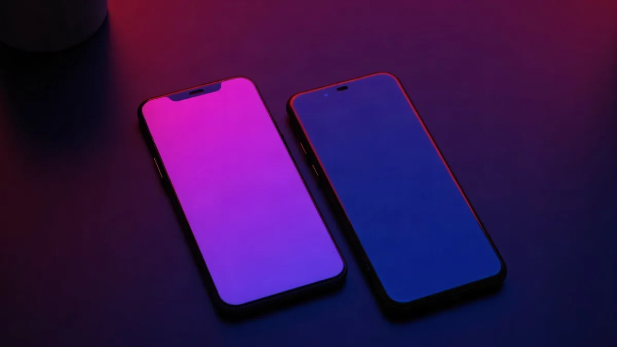 Zwei unterschiedliche Smartphones nebeneinander auf einer dunklen, spiegelnden Oberfläche (Illustration zum Artikel)