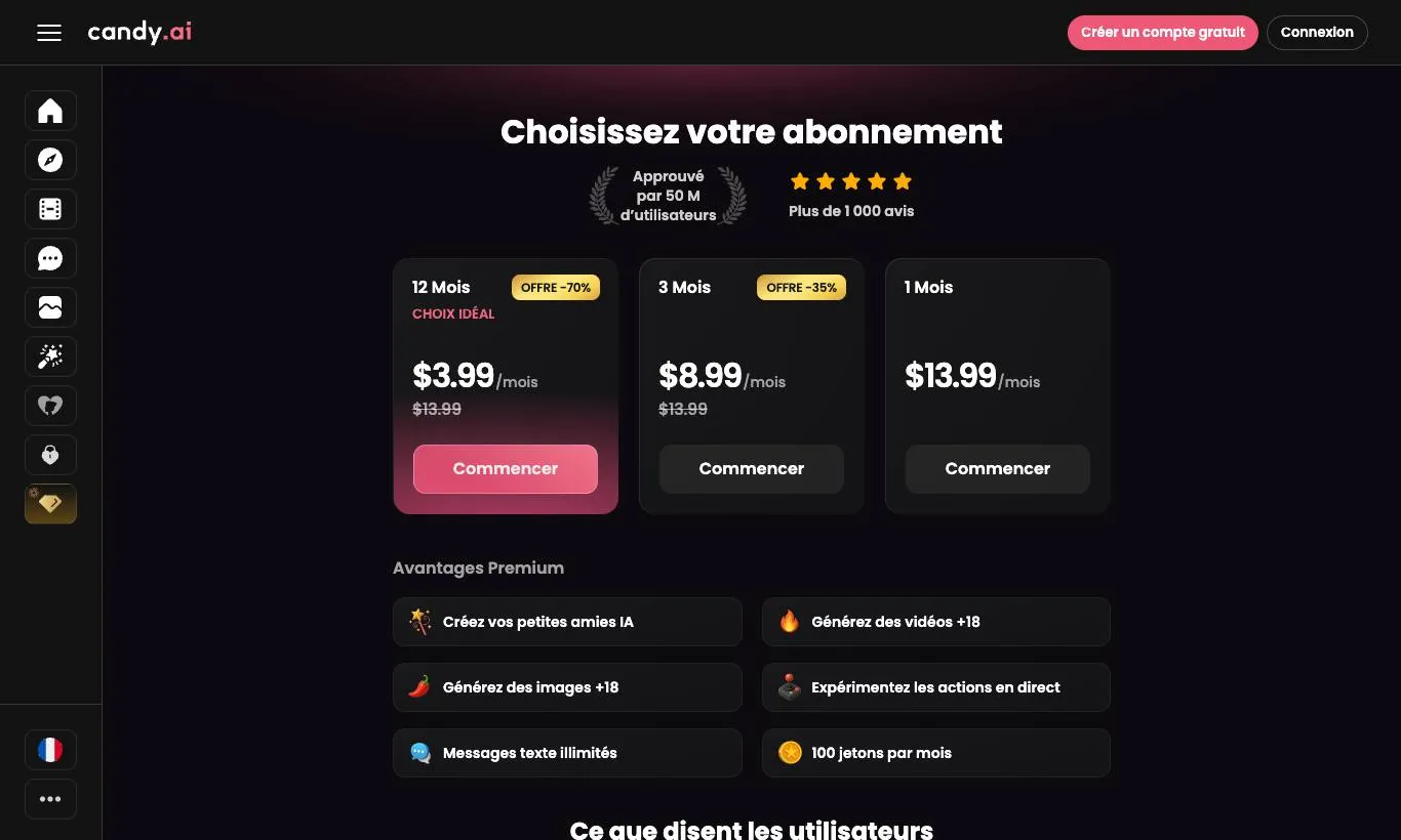 Screenshot der offiziellen Abo-Seite von Candy AI, erfasst am 30.09.2026
