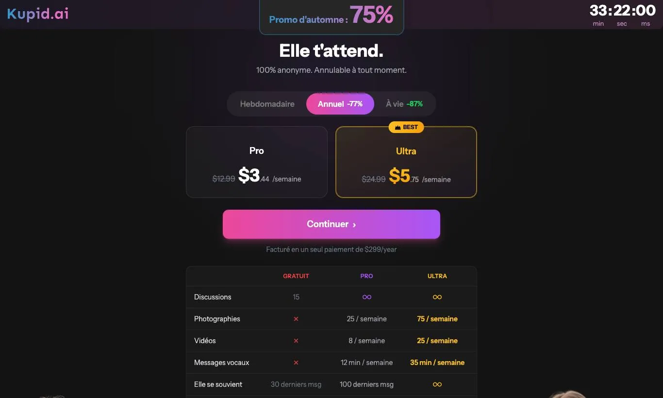 Screenshot der offiziellen Abo-Seite von Kupid AI, erfasst am 30.09.2026
