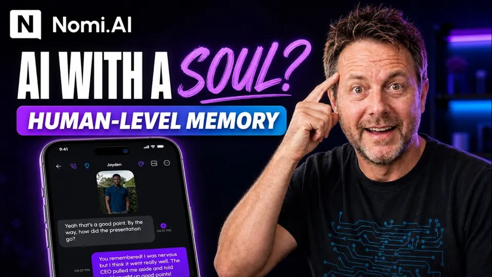Vorschaubild des YouTube-Videos „Nomi Review | Is This the Future of AI Companions?“ (Kanal Mason AI Studio)